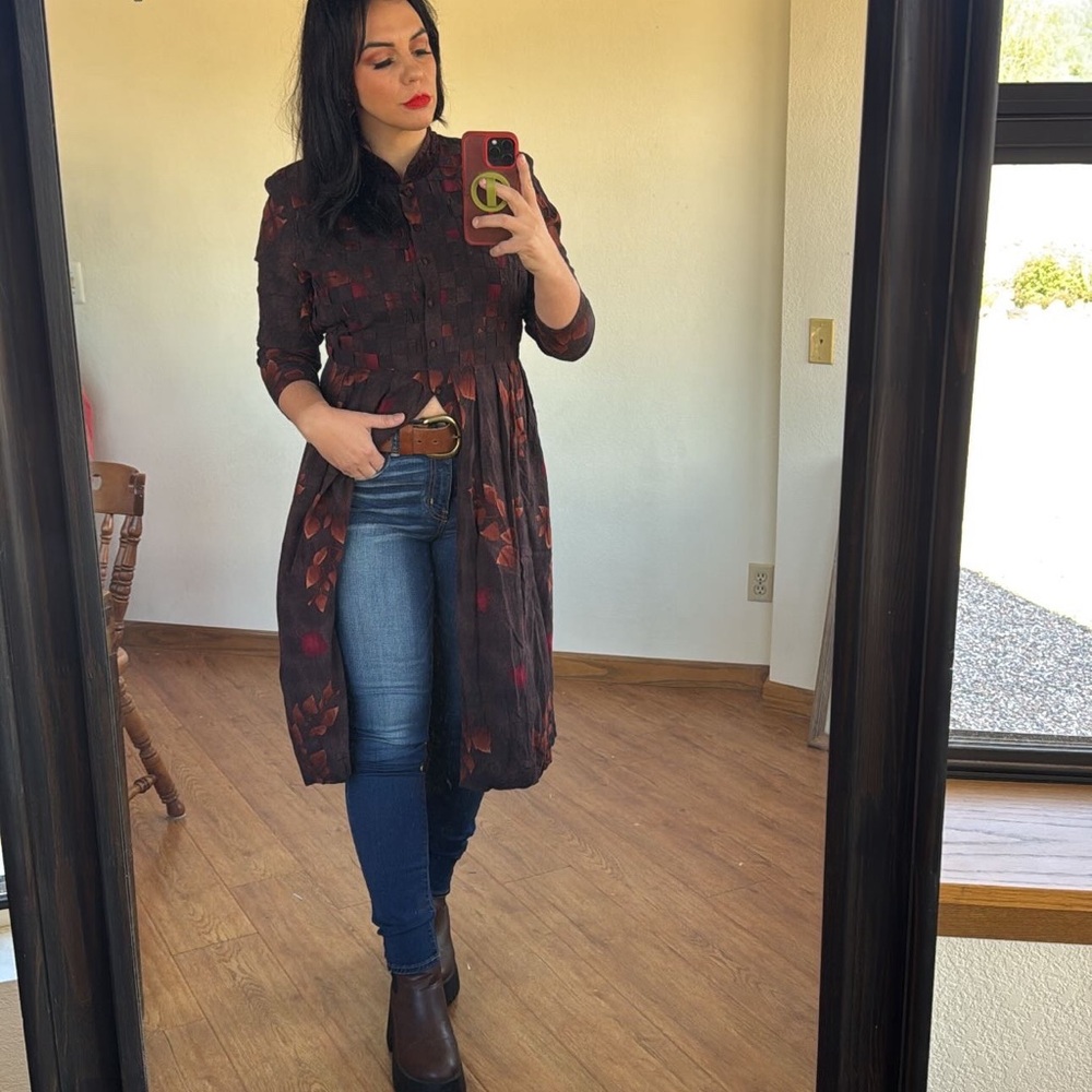 Karin Stevens Brown and Red Long Sleeve Dress